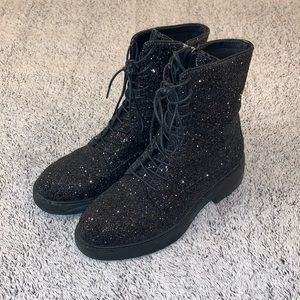Black glitter combat boots (like new)